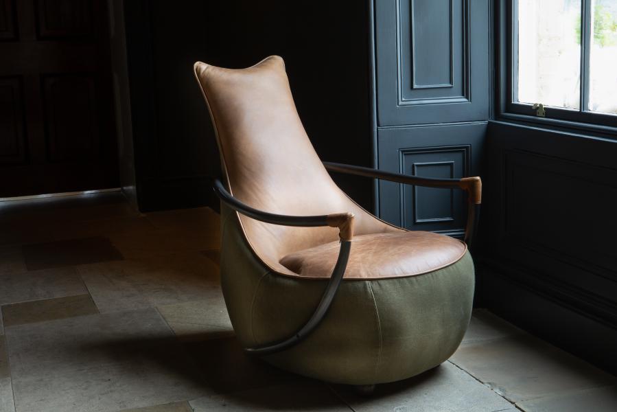 Apache Leather Chair in Washed Green Canvas and Leather