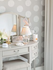 Laura Ashley Clifton 5 Drawer Dressing Table and Stool in Dove Grey | Shackletons