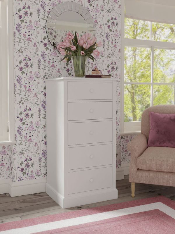 Laura Ashley Ashwell 5 Drawer Tall Chest in Cotton White