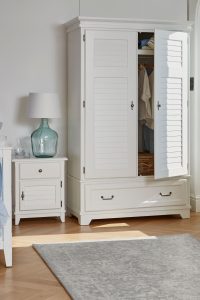Laura Ashley Devon 2 Door 1 Drawer Louvred Wardrobe in White | Shackletons