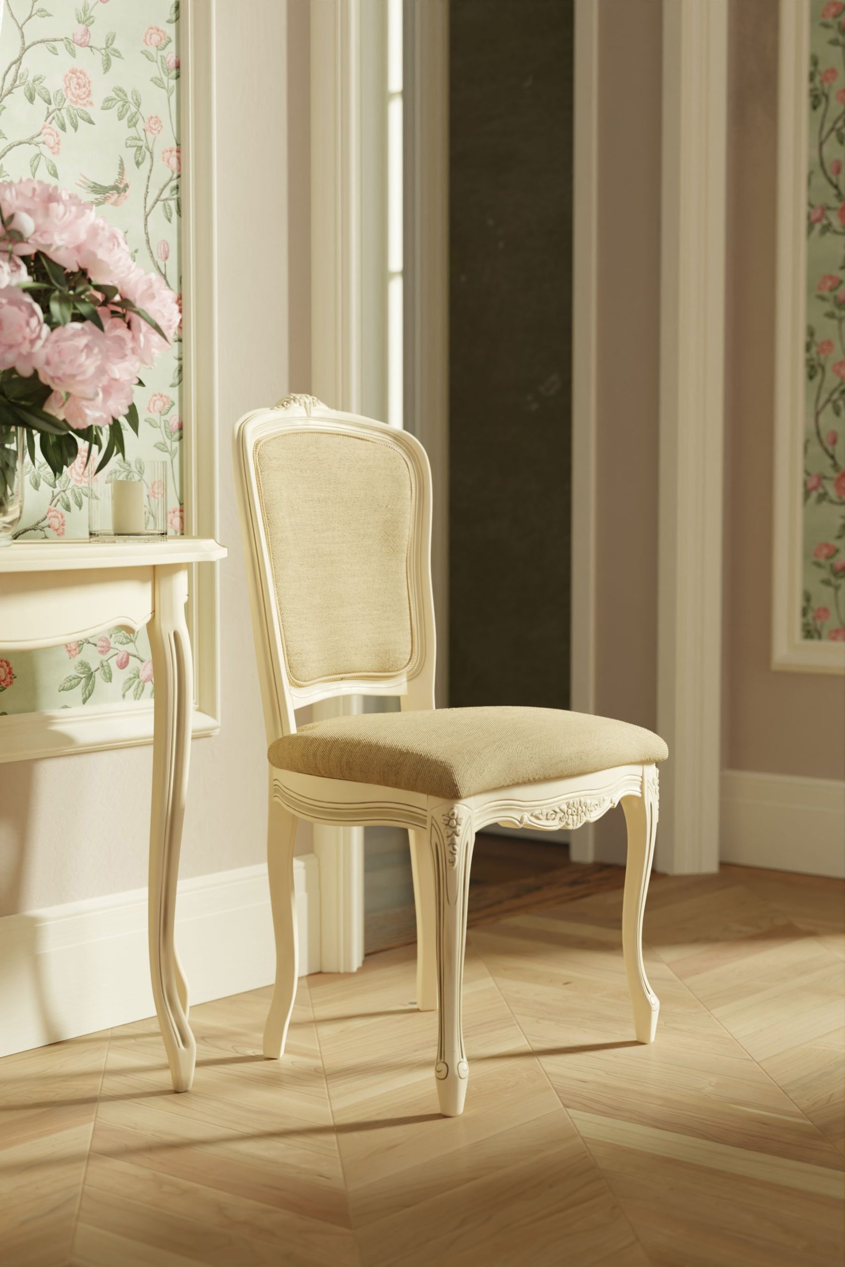 Laura Ashley Provencale Ivory Pair of Dining Chairs in Linen