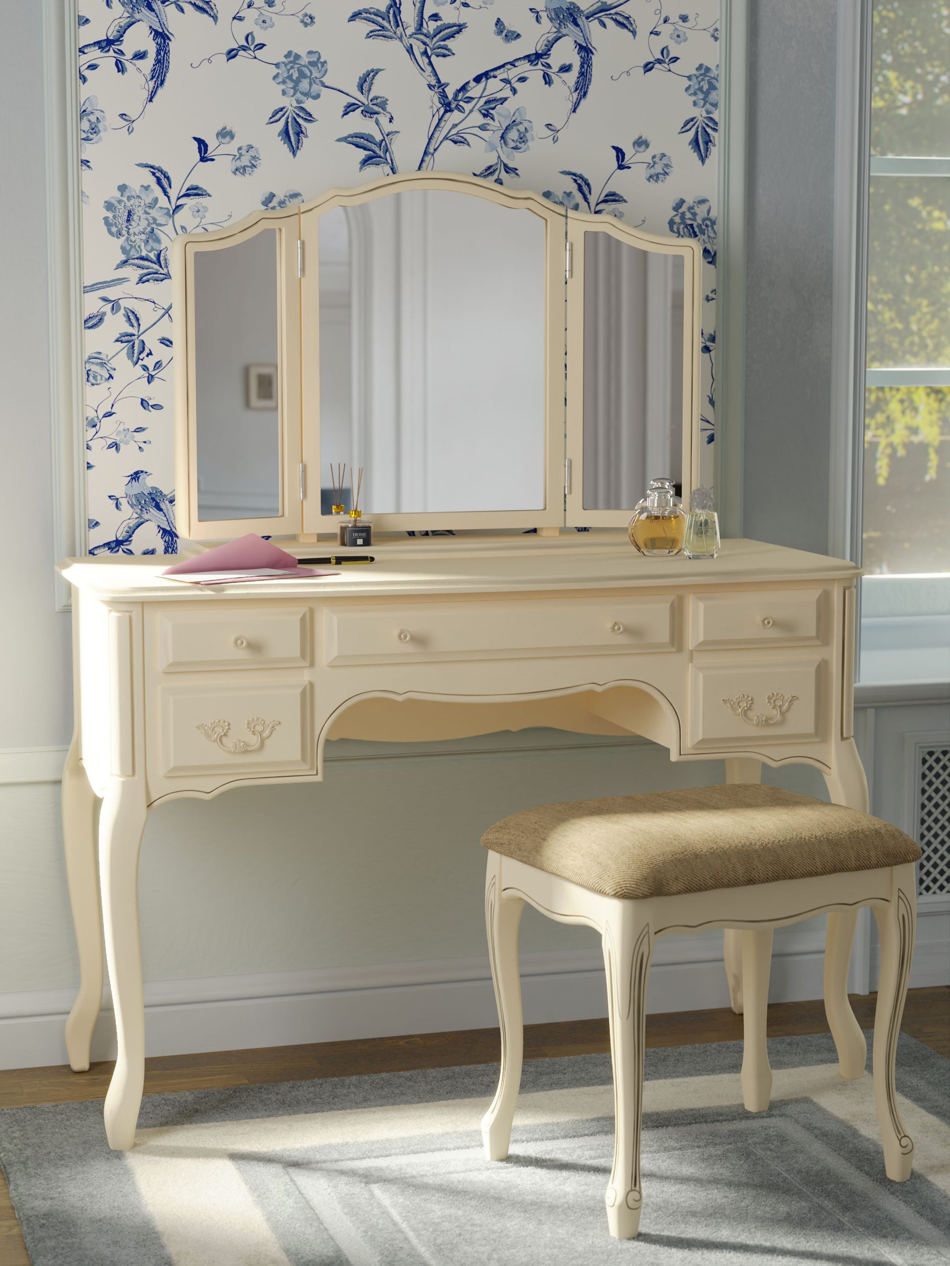 Laura Ashley Provencale Ivory 5 Drawer Dressing Table and Stool Set