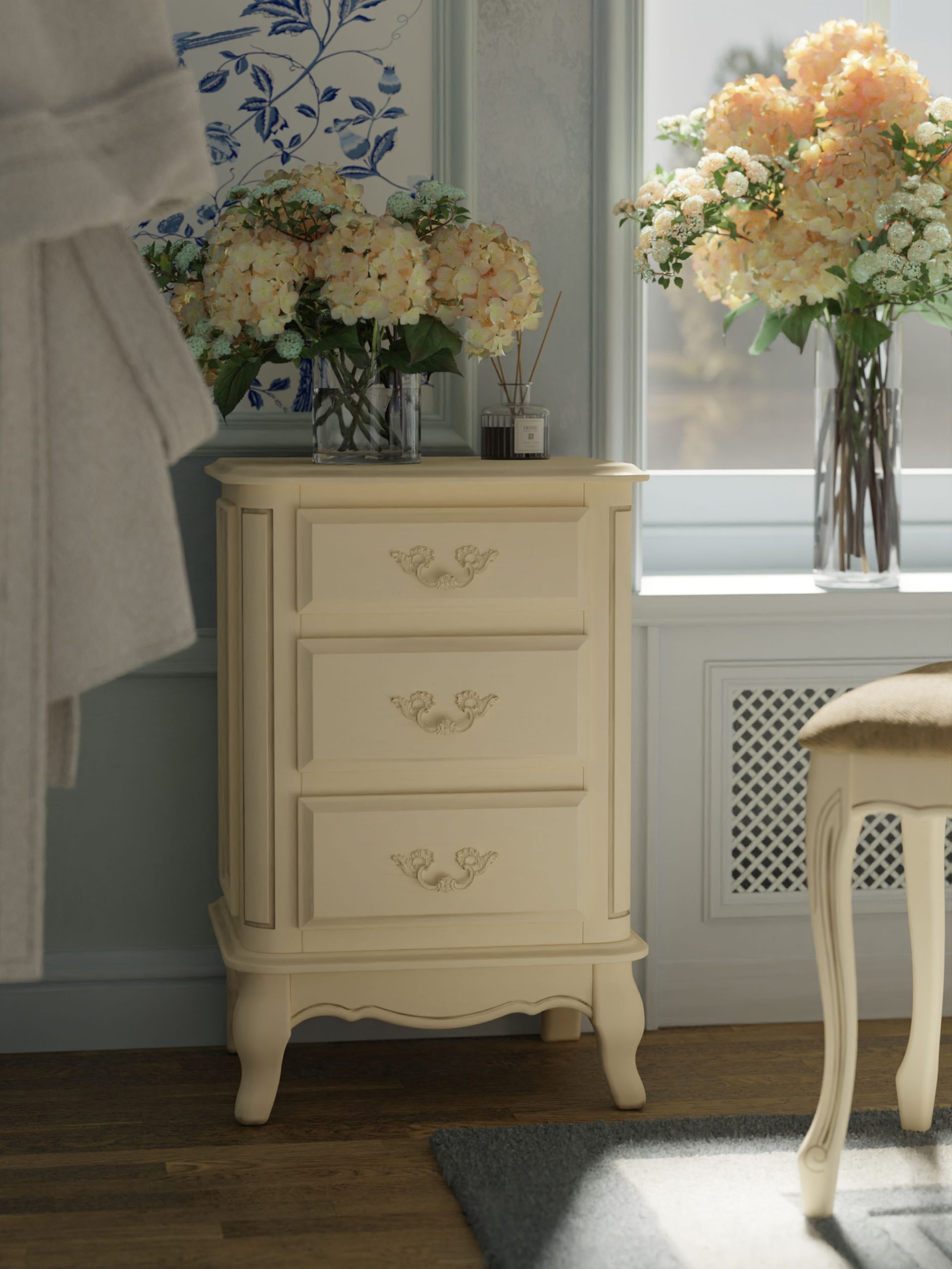 Laura Ashley Provencale Ivory 3 Drawer Bedside Chest
