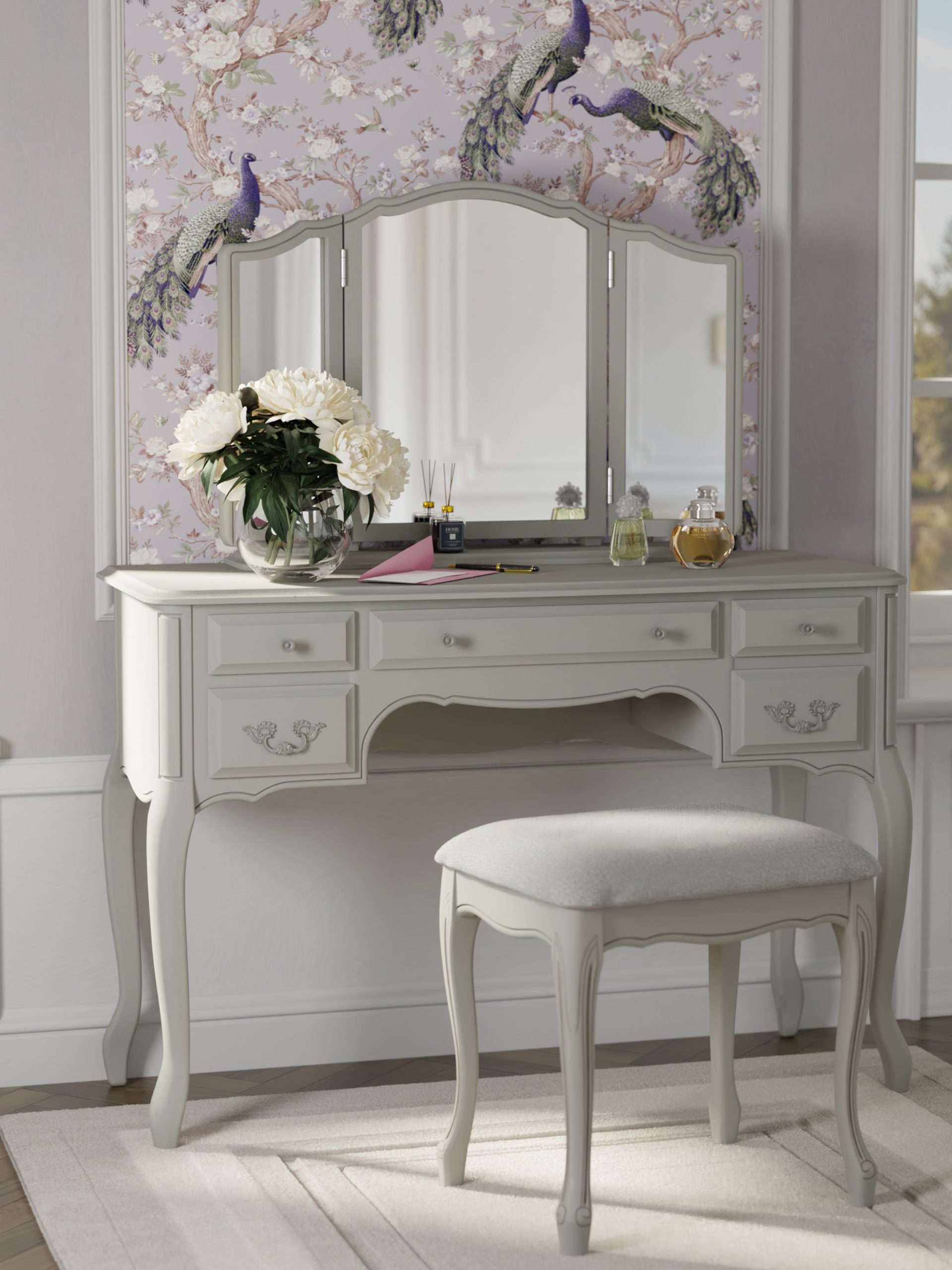Laura Ashley Provencale Dove Grey 5 Drawer Dressing Table and Stool Set