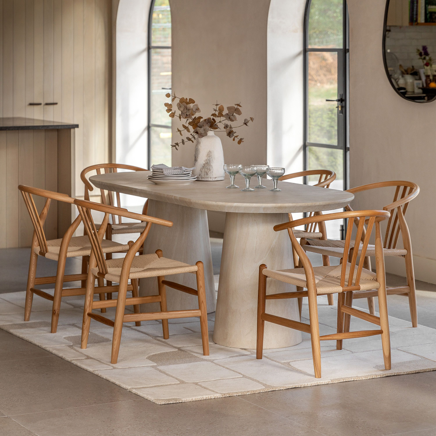 Gallery Direct Pedra Oval Dining Table Travertine