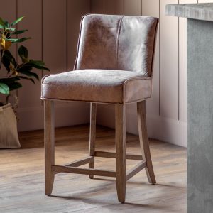 Gallery Direct Tarnby Bar Stool Brown Leather Set of 2 | Shackletons