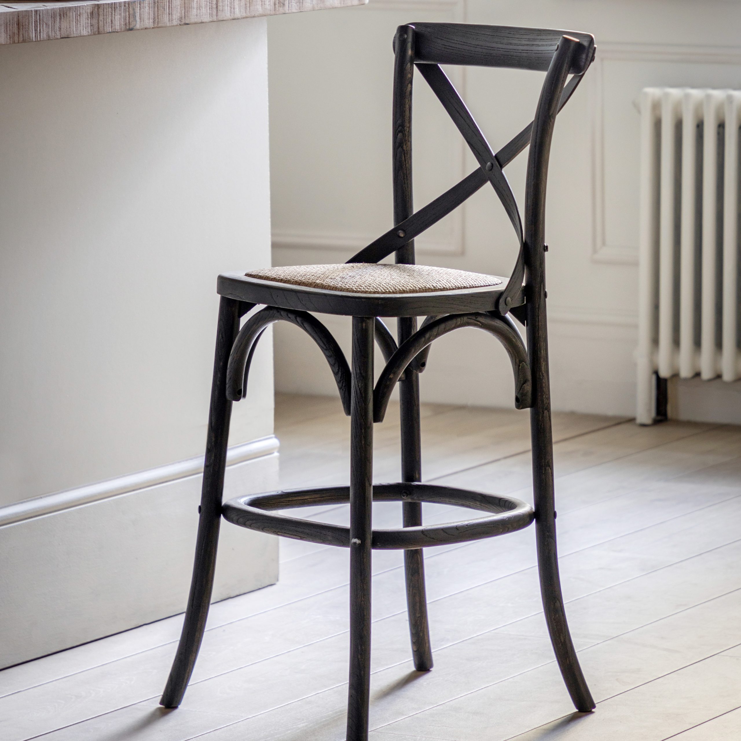 Gallery Direct Cafe Stool Black/Rattan (Set of 2)