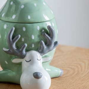 Gallery Direct Reindeer Pot with Lid Green | Shackletons