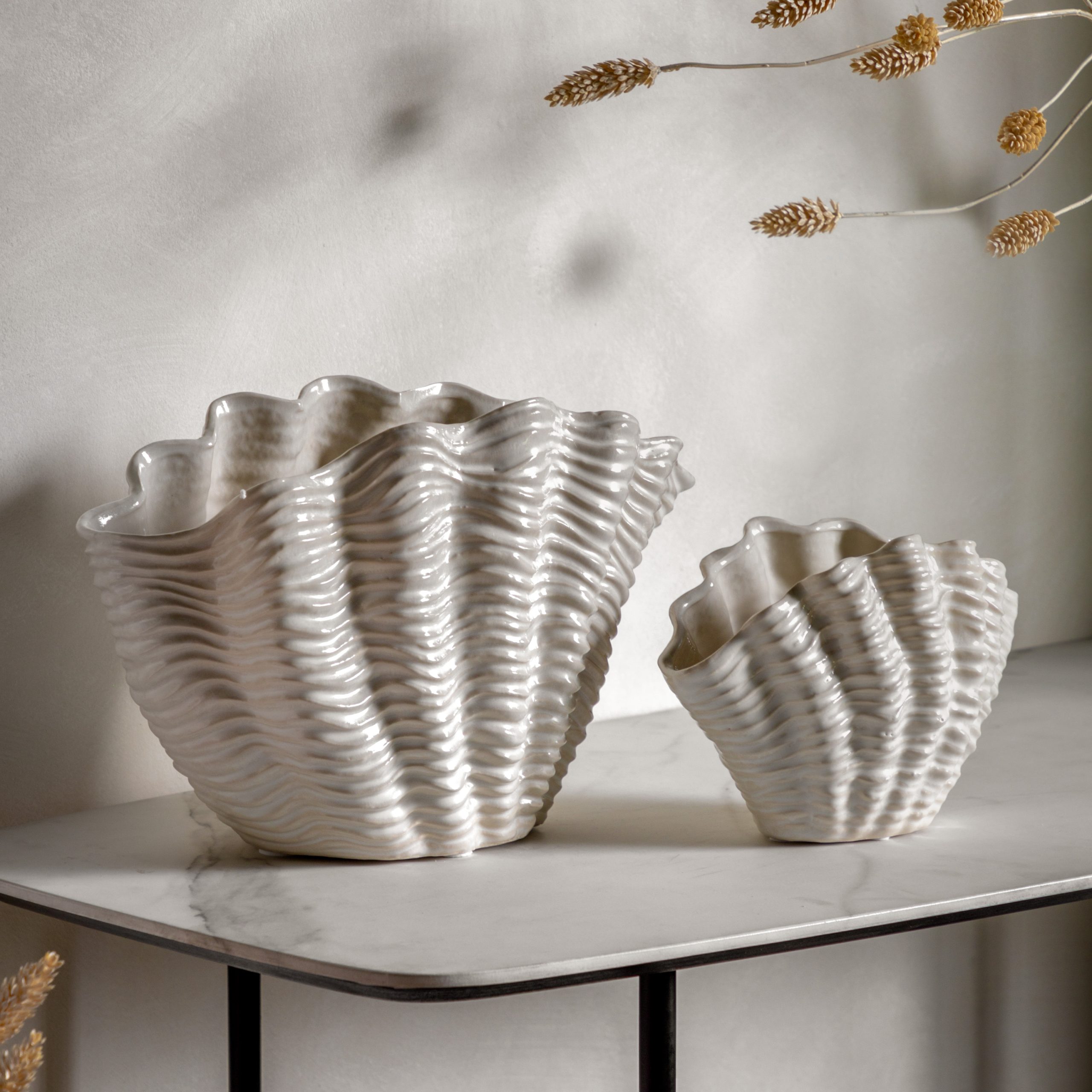Gallery Direct Clam Vase Large Reactive White