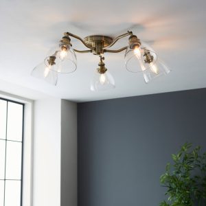 Gallery Direct Hansen 5 Ceiling Light Antique Brass | Shackletons