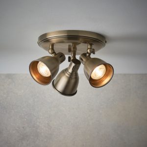 Gallery Direct Westbury 3 Round Ceiling Light Antique Brass | Shackletons