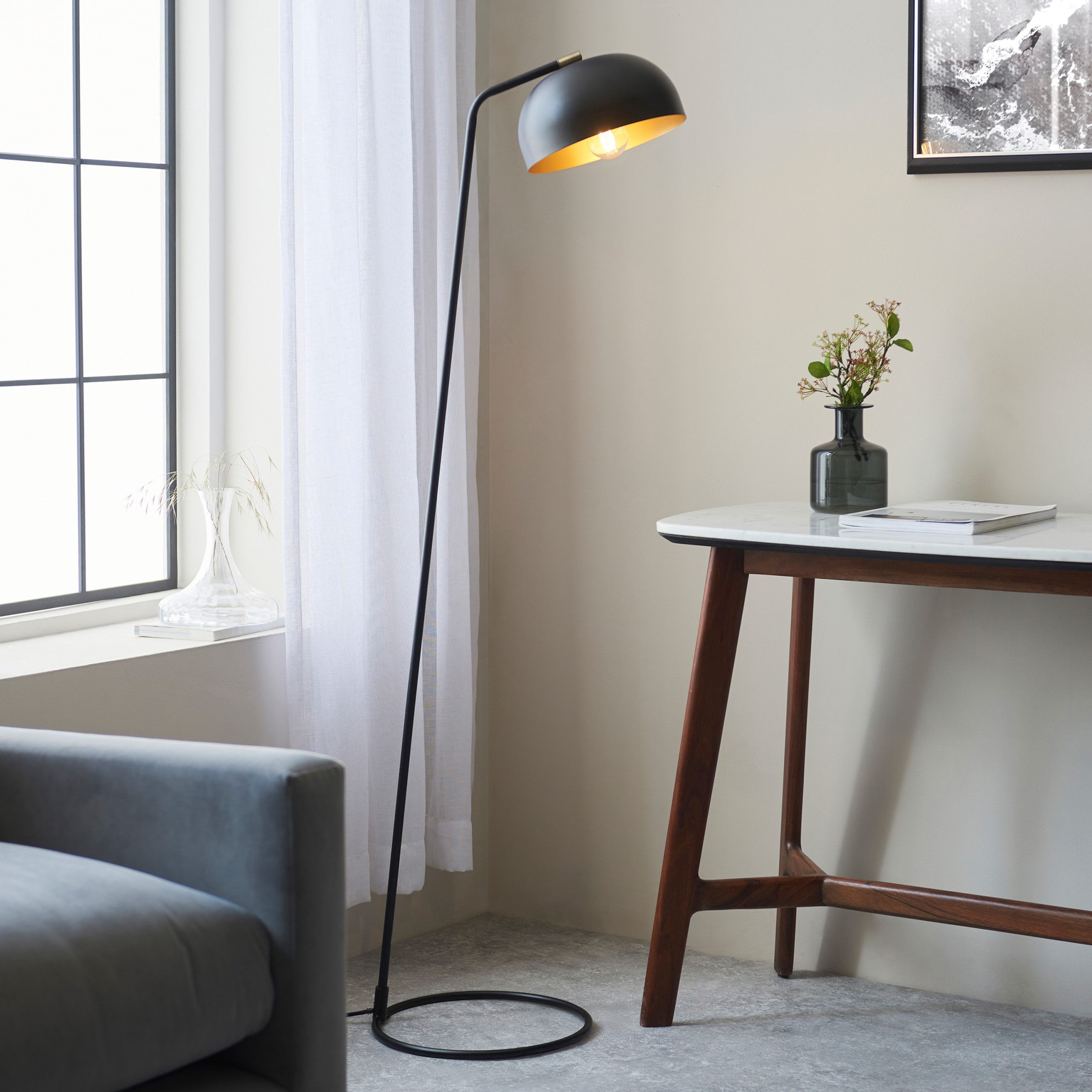 Gallery Direct Brair 1 Floor Light Matt Black & Antique Brass