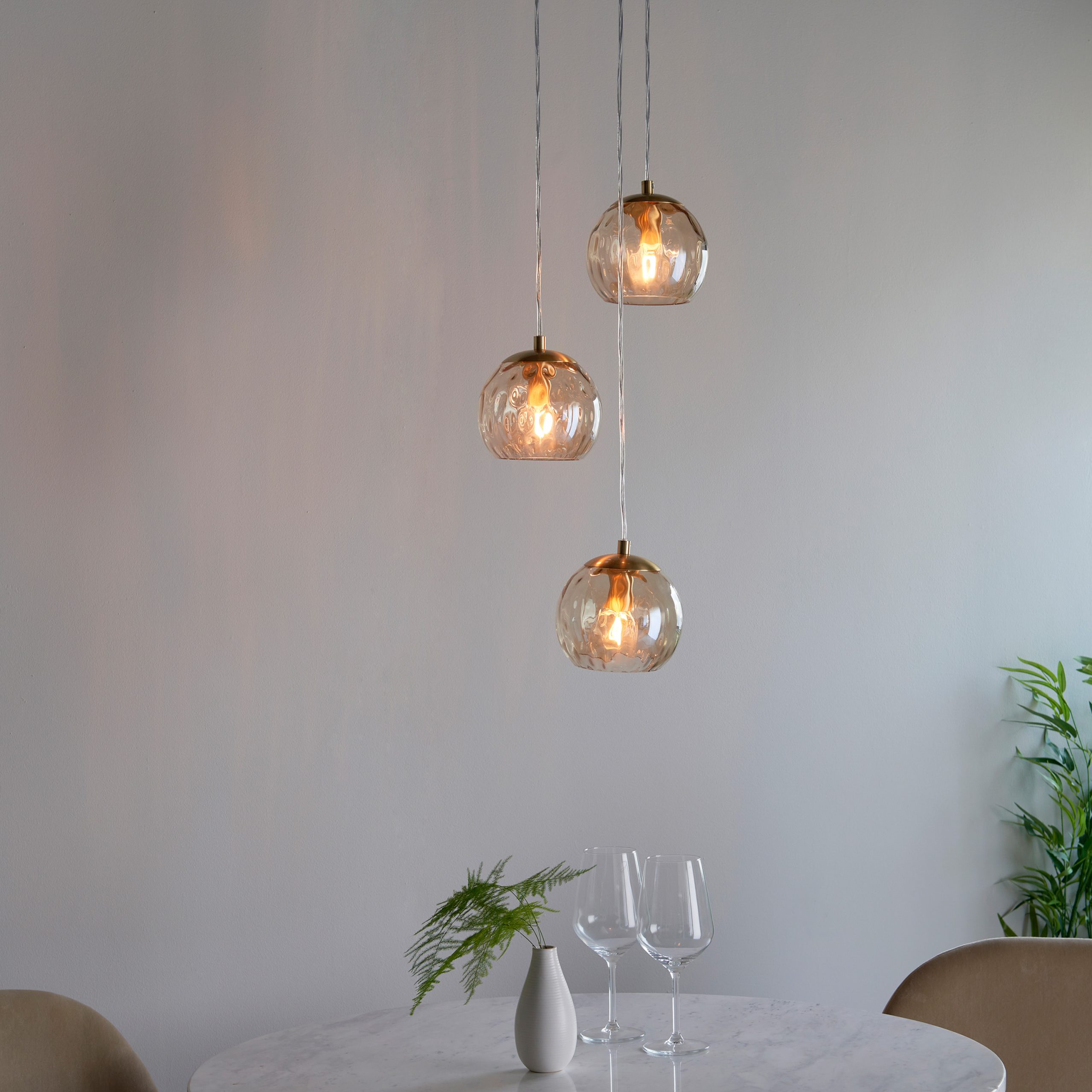Gallery Direct Dimple 3 Pendant Light Satin Brass