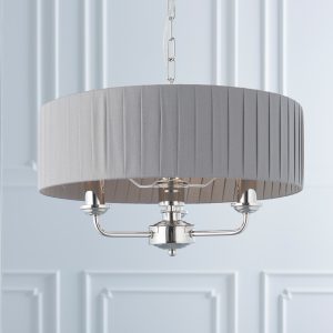 Gallery Direct Highclere 3 Pendant Lght Nckel  Chrcoal 300 760mm | Shackletons