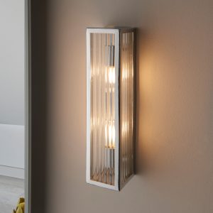 Gallery Direct Newham Bathroom 2 Wall Light ChromeClear Ribbed | Shackletons