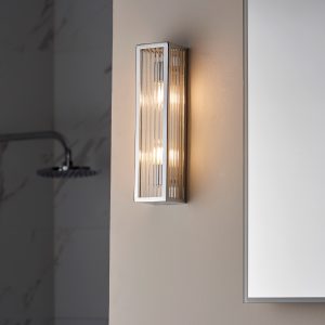 Gallery Direct Newham Bathroom 2 Wall Light ChromeClear Ribbed | Shackletons