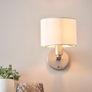 Gallery Direct Daley Wall Light Nickel  White Faux Silk | Shackletons