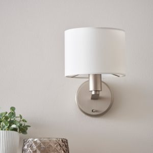 Gallery Direct Daley Wall Light Nickel  White Faux Silk | Shackletons