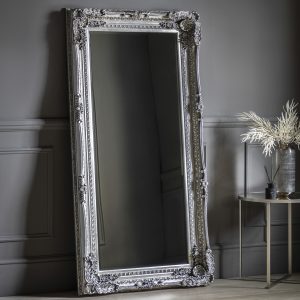 Gallery Direct Carved Louis Leaner Mirror Silver | Shackletons