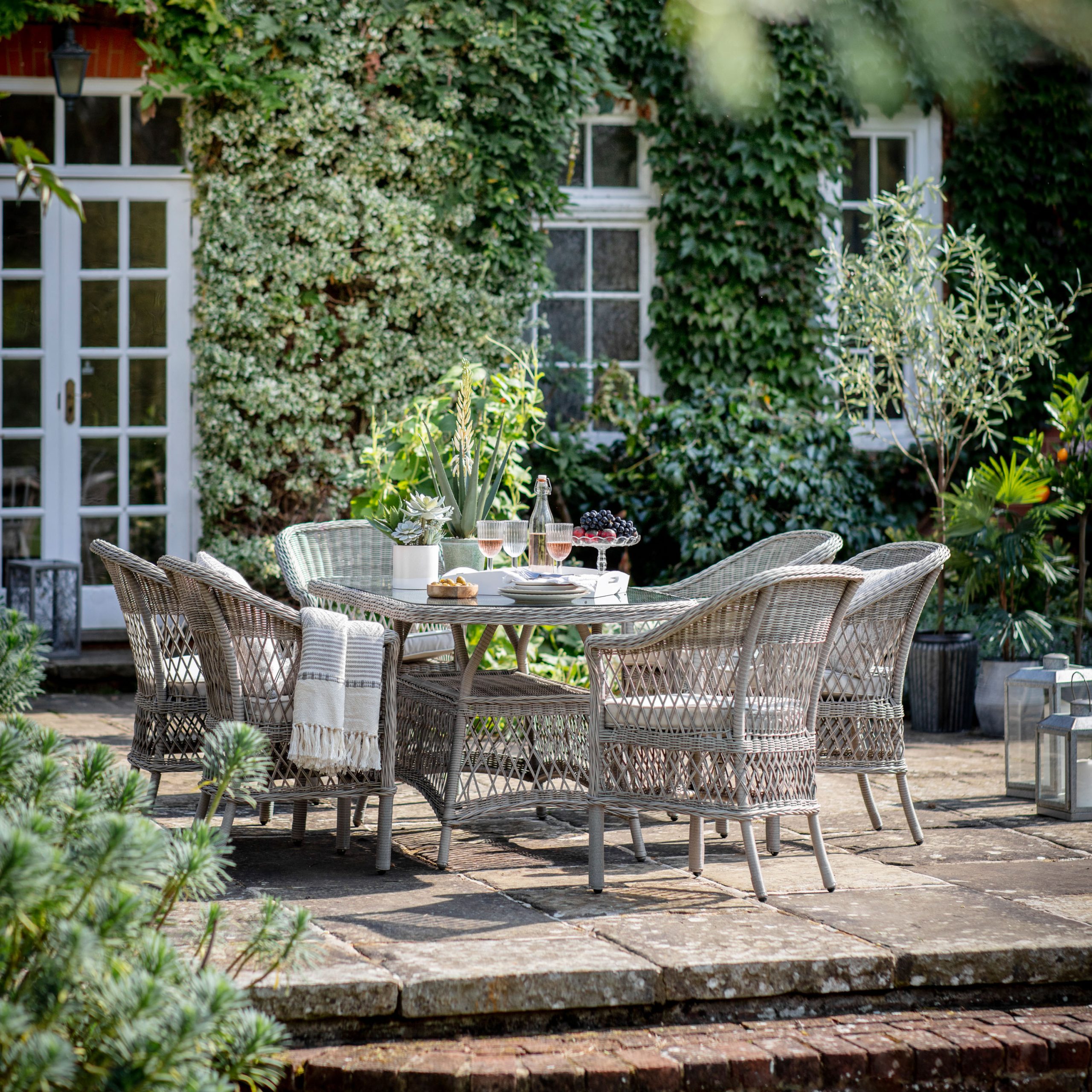 Gallery Outdoor Menton 6 Seater Oval Dining Set Stone | Shackletons
