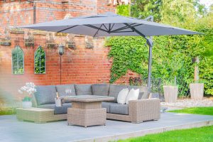 4 Seasons Outdoor Kingston Right Teak Corner Set with 90cm Hi Lo Denver Table | Shackletons