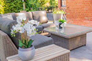 4 Seasons Outdoor Kingston Right Teak Corner Set with 90cm Hi Lo Denver Table | Shackletons