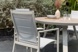 LifestyleGarden Urbanite Sand 4 Seat Round Padded Dining Set | Shackletons