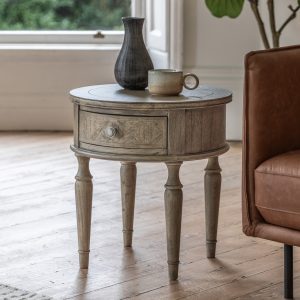 Gallery Direct Mustique Round 1 Drawer Side Table | Shackletons
