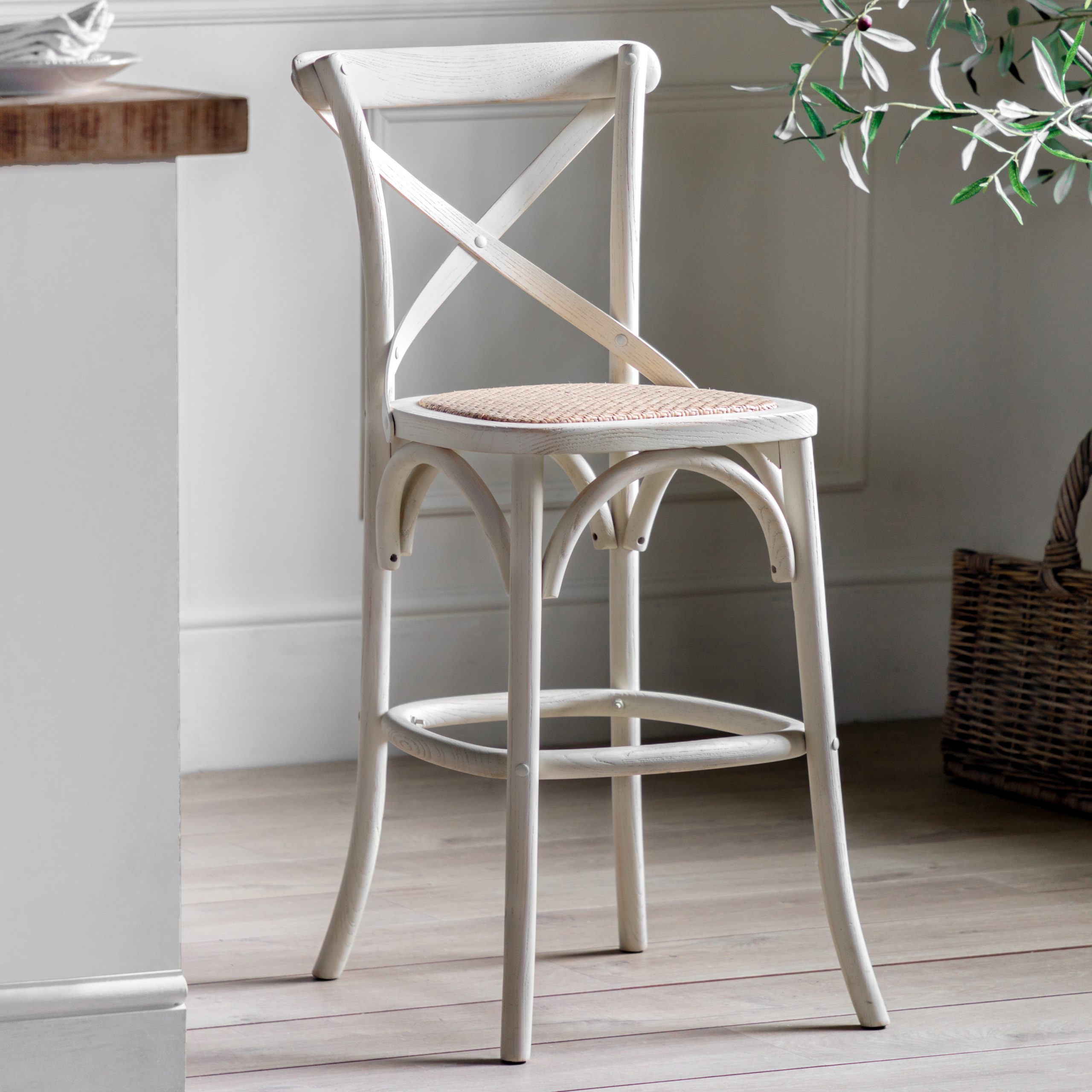 Gallery Direct Cafe Stool White/Rattan (Set of 2)