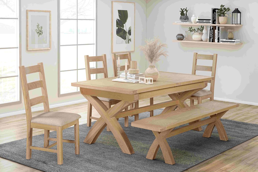 Foxington 180cm-240cm Cross Leg Extending Table - Natural Oak