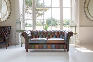 Vintage Sofa Company Chester Croft Rub Off Leather Patchwork 2 Seater Sofa | Shackletons