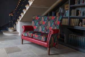 Vintage Sofa Company Hexham 2 Seater in Toucan Fabric and Rosso Leather | Shackletons