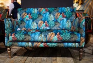 Vintage Sofa Company Howden 2 Seater Sofa in Tropical Leaf Kingfisher | Shackletons