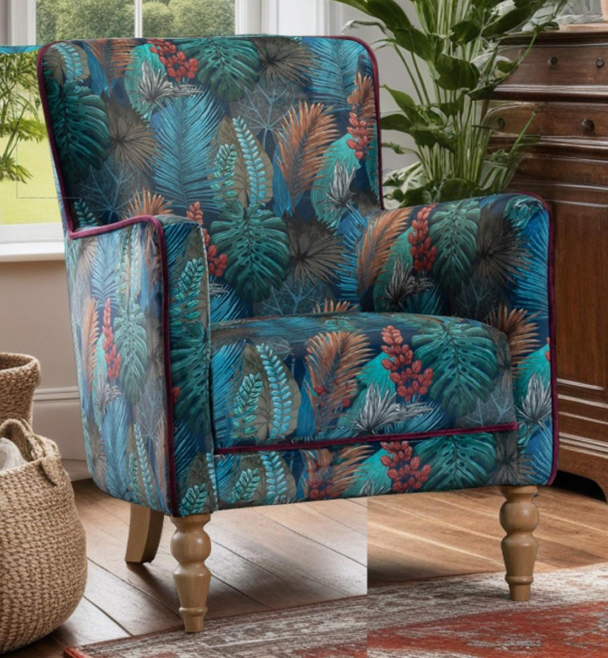 Vintage Sofa Company Howden Chair in Tropical Leaf  Toucan