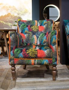Vintage Sofa Company Howden Chair in Tropical Leaf Kingfisher | Shackletons