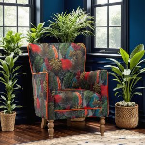 Vintage Sofa Company Howden Chair in Tropical Leaf Kingfisher | Shackletons