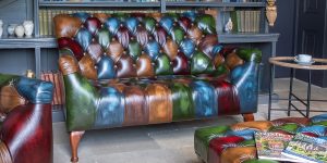 Vintage Sofa Company Litton Rub Off Leather Patchwork 2 Seater Sofa | Shackletons