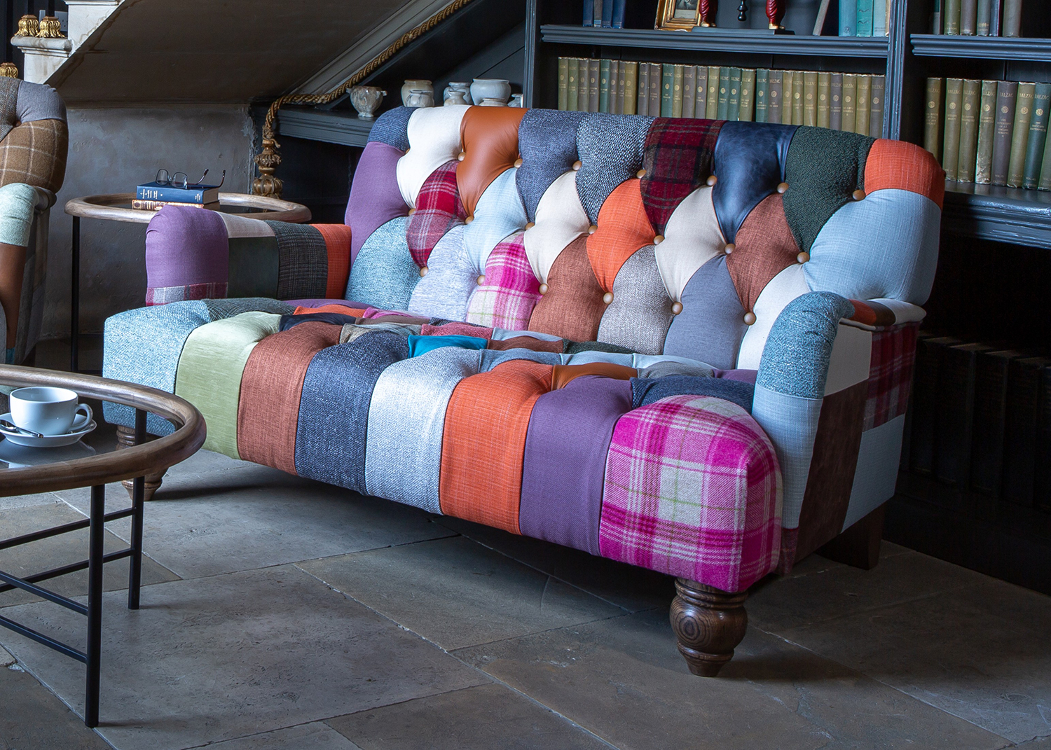 Vintage Sofa Company Morgan 2 Seater Sofa - Leather/Wool Patchwork