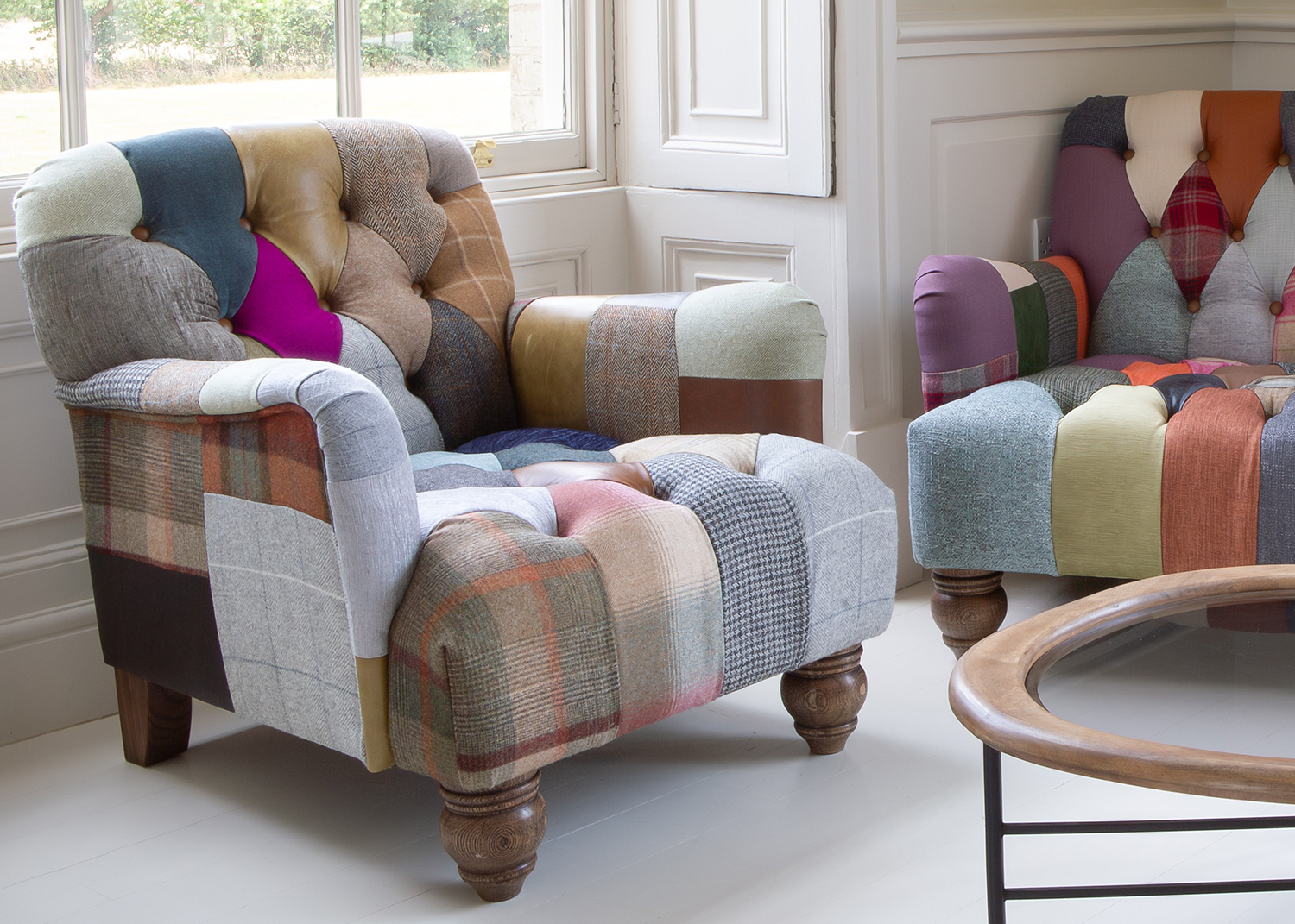 Vintage Sofa Company Morgan Armchair - Leather/Wool Patchwork